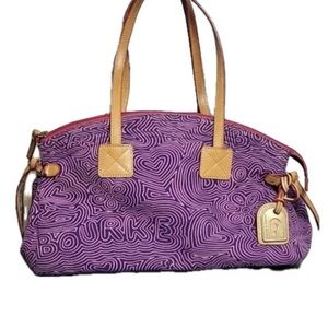 Dooney & Bourke Purple and Tan Shoulder Bag with Gold Accents